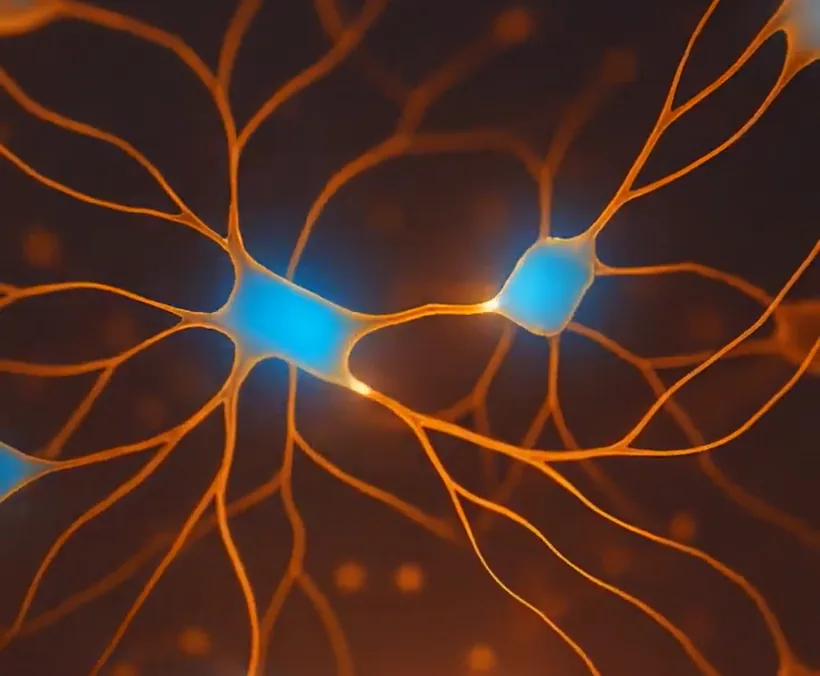 Illustration of glowing nerve axon pathways that carry renewal signals through the skin
